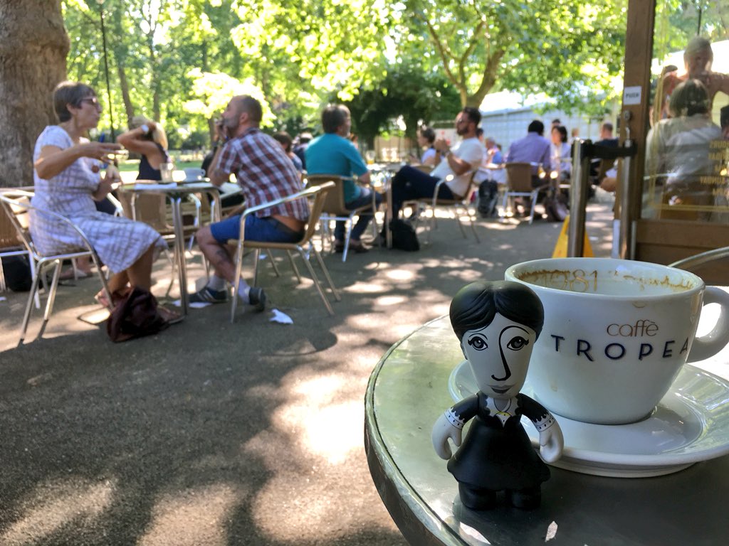 woolfwriter's tweet photo. Virginia Woolf takes a break at Caffe Tropea in Russell Square after #Woolf2018 #VirginiaWoolf #travelswithvirginiawoolf https://t.co/E80o42H0xi