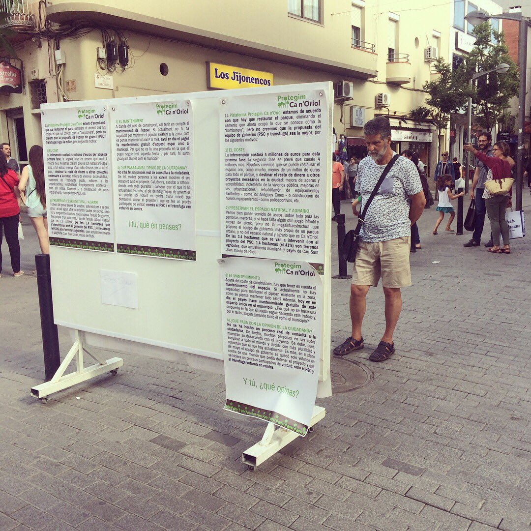 protegimCO's tweet photo. Aquesta tarda de 18 a 20h tornem a l'illa de vianants a explicar les raons del perque volem que s'aturi el projecte del Parc de Ca n'Oriol. Si encara no has signat, t'esperem a la cruïllla Avda. Barcelona amb Pere Esmedia. #ProtegimCanOriol #Rubicity https://t.co/WoSsgefTx8