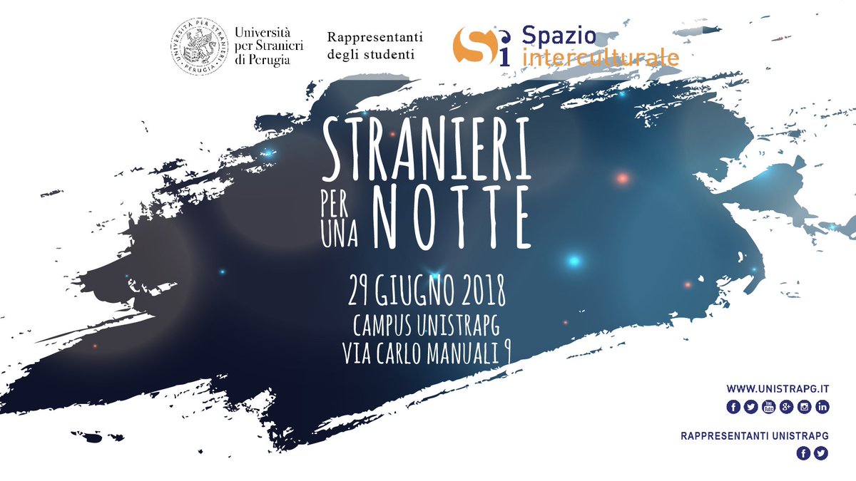 UniStraPg's tweet photo. Venerdì sera tutti i nostri studenti diventeranno "Stranieri per una notte" nella grande festa di ateneo
#StudioAllaStranieri
@RUnistrapg
https://t.co/wxgtawSLj6 https://t.co/7j7PRaxtOm