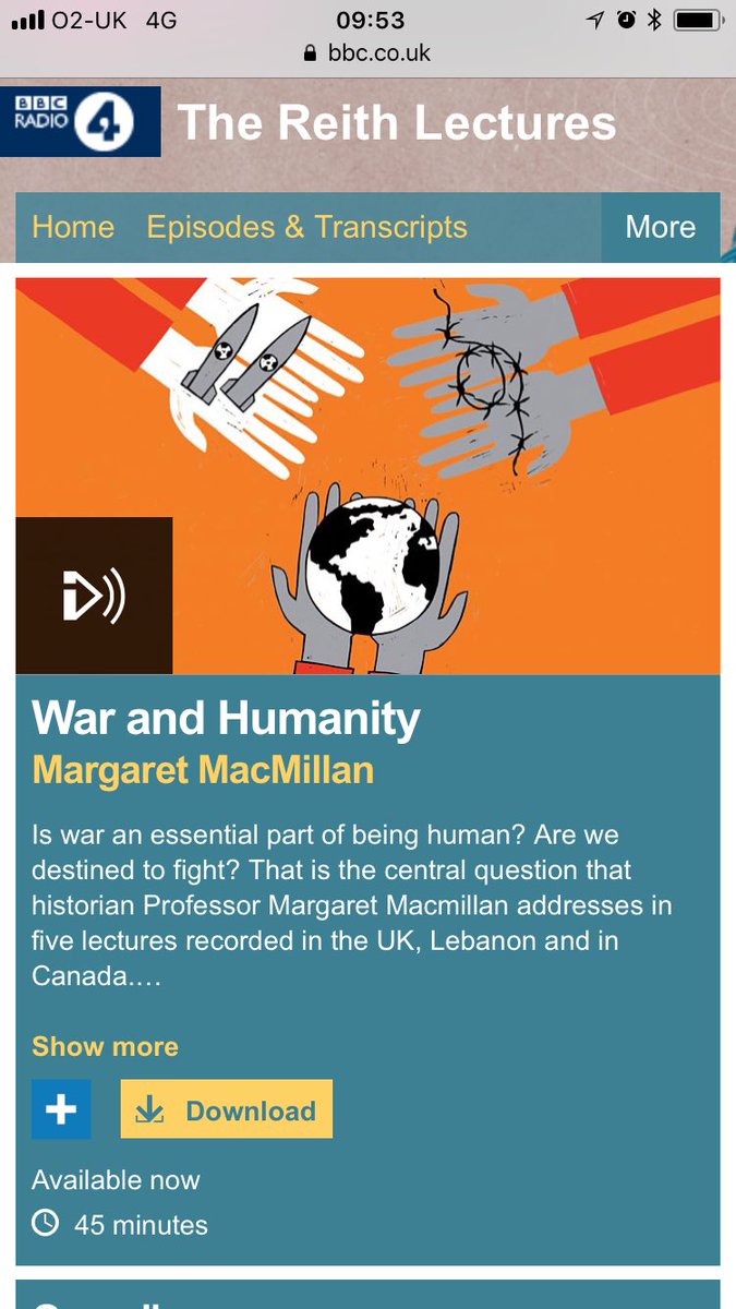 Great 1st @BBCRadio4 #reithlecture2018 this am from Prof #margaretmacmillan on #warandhumanity. & a question from me at the end too! #womenandwar #womeninconflict