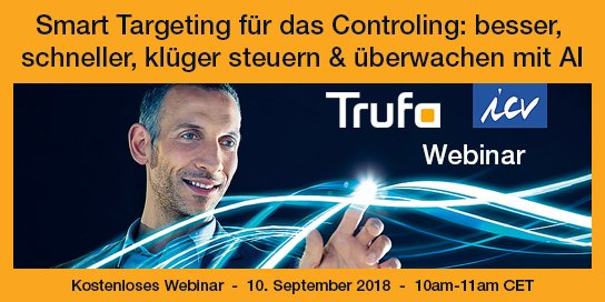 GetTrufa's tweet photo. #Webinar: Smart Targeting für das #Controlling - Wie verraten Ihnen Ihre Unternehmensdaten, richtig analysiert, welche Maßnahmen zum Erfolg führen?
10. Sept. 2018, 10-11Uhr CET: https://t.co/h6QOw2bWIm #DigitalControllingICV https://t.co/cmFQbANfA6