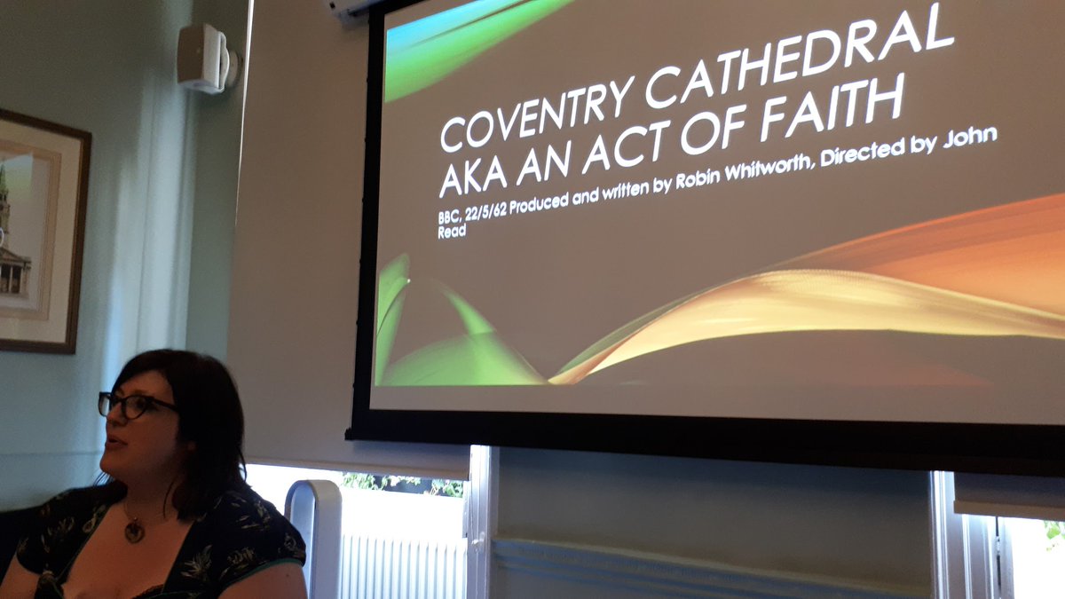 Saschaloske's tweet photo. Last paper of #colourcontrol workshop @PaulMellonCentr is by @hmwheatley on a film about Coventry Cathedral, written and produced (in colour!) by Robin Whitworth. First 35mm BBC colour documentary. Broadcast 2 days before the consecration of Basil Spence's Cathedral in 1967. https://t.co/T1IEVoefRr