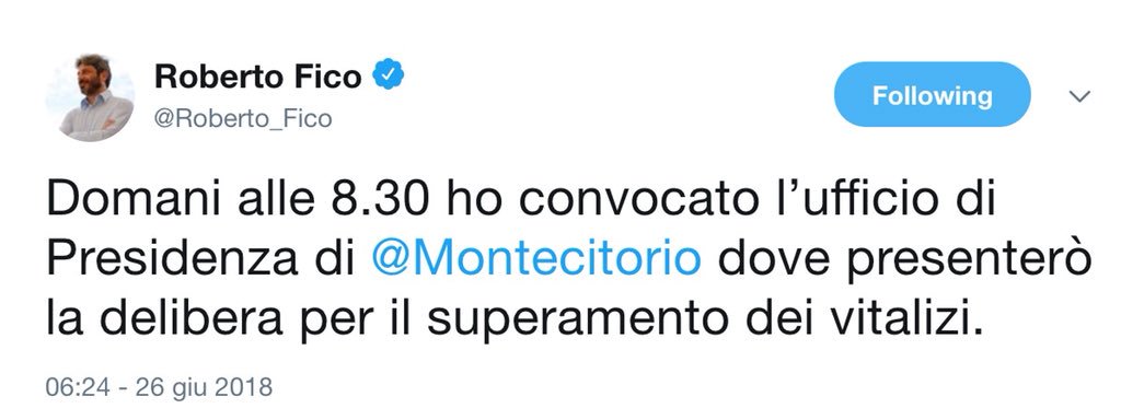luigidimaio's tweet photo. Domani finalmente iniziamo a togliere un privilegio insopportabile: il vitalizio degli ex parlamentari. Lo abbiamo detto e lo stiamo facendo. I prossimi saranno i pensionati d'oro. 
L'era dei privilegi è finita. 
#togliamoiprivilegi https://t.co/s5AuG0ae8U