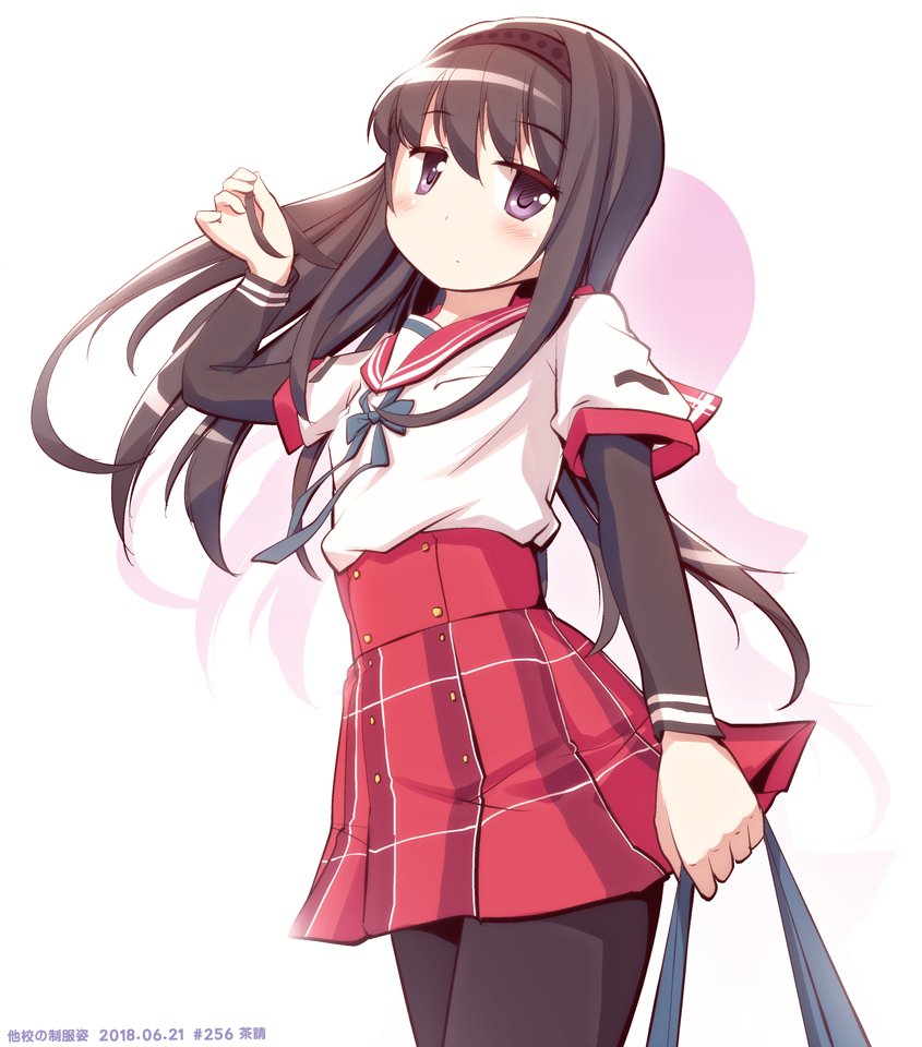 akemi homura 1girl solo long hair pantyhose hairband school uniform skirt  illustration images