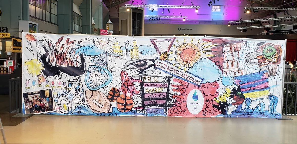 KaseyKeller18's tweet photo. To celebrate the countdown to the #2018USAGames, five 26-foot-long murals designed by Special Olympics athletes are on display throughout Seattle! 
Holland America Line kindly sponsored the 2018 Special Olympics USA Games Art Murals. #RiseWithUs https://t.co/bKPsKrt1c5