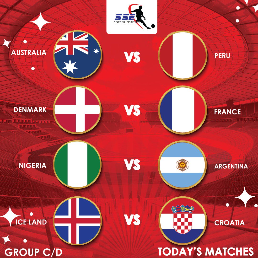 ssesoccer's tweet photo. Today's Matches @ssesoccer @CBCPretoria #WorldCup #AustraliavsPeru #DenmarkvsFrance #NigeriavsArgentina #IcelandvsCrotia https://t.co/0UXAA7ib8y