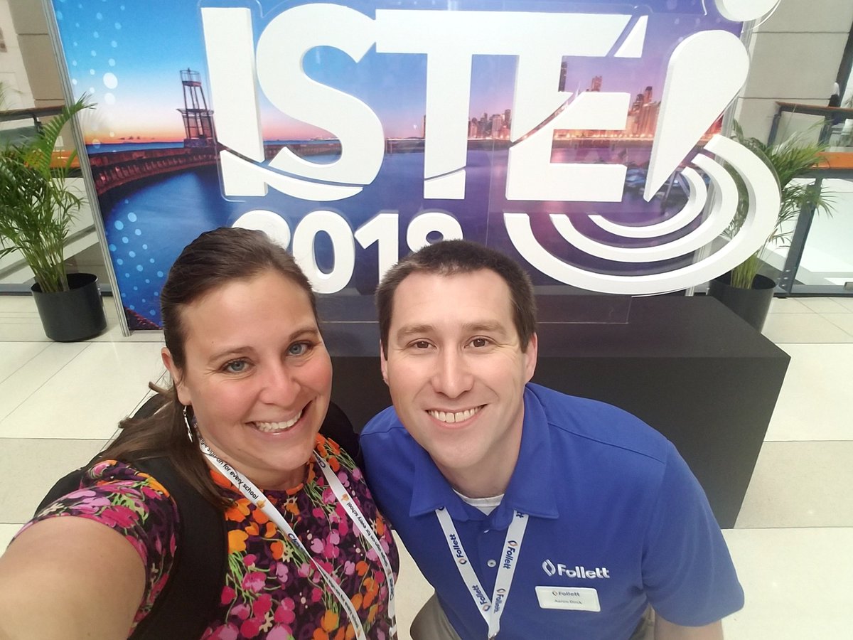 jdirckGeneva304's tweet photo. When you're the only one at #ISTE2018 from the #GenevaELP, you might convince your husband to take a selfie with you. He gets to work, I get to learn. #Geneva304 https://t.co/qLMkwP3Sh3