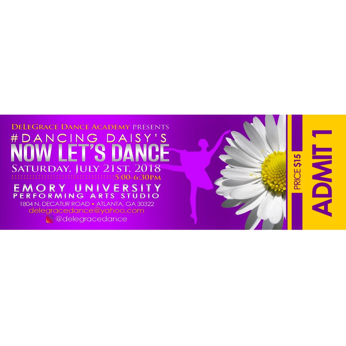 mwilliams_uno3's tweet photo. 🌼Delegrace Dance Academy🌼Presents: #dancingdaisys Now Let’s Dance 💃 👯♂️🕺🏿 Saturday July 21st, 2018 ⌚️5pm-6:30pm Emory University Performing Art Studio 1804 N.Decatur Rd • Atlanta Ga 30322 https://t.co/IqPJpoZIjc