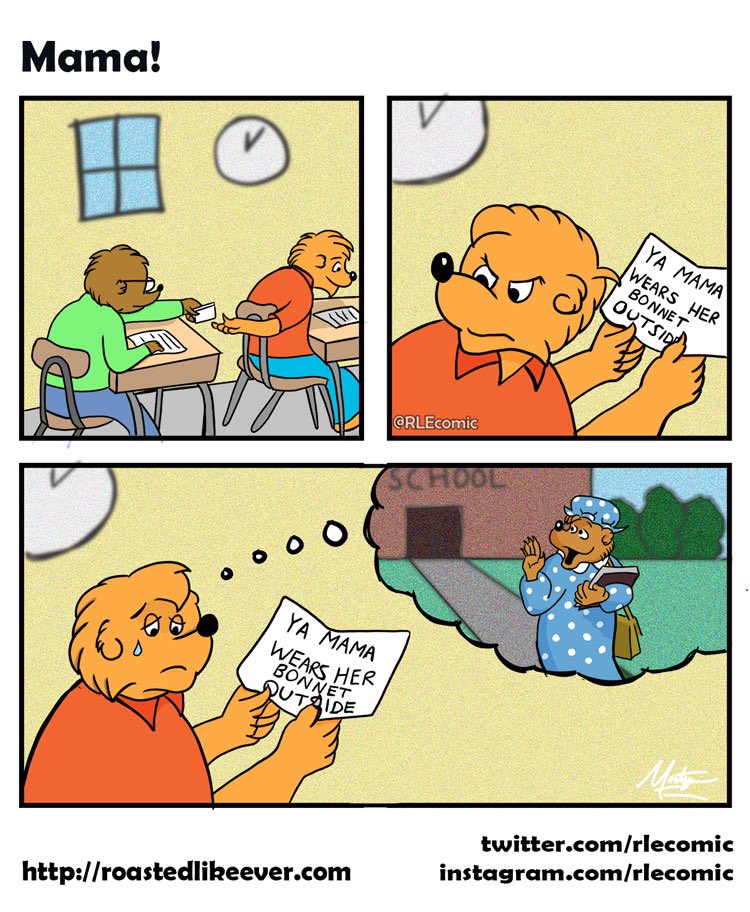 rlecomic's tweet photo. Kids can be so cruel. #berenstainbears #berensteinbears #bonnet #roastedlikeever https://t.co/zkMPkSAzNl
