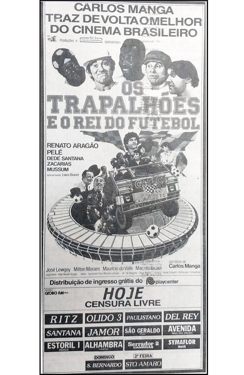 EstadaoAcervo's tweet photo. Viu esse anúncio? 1986 | #Pelé e os #Trapalhões
Dirigido por Carlos Manga, a comédia foi lançada durante a Copa do Mundo no México
Filme estreou 5 dias após do Brasil ter sido eleiminado pela França. Relembre https://t.co/VNoPLnfFgA #estadaoacervo #cinema #copadomundo1986 https://t.co/xgP1vMSmKd