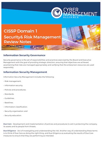 Security &amp; Risk Management Review Notes. Download our CISSP Domain 1 Security &amp; Risk Management Revision notes free of charge. Simply fill out the form and receive an email with the document link. bit.ly/2IglLFW #CyberSecurity