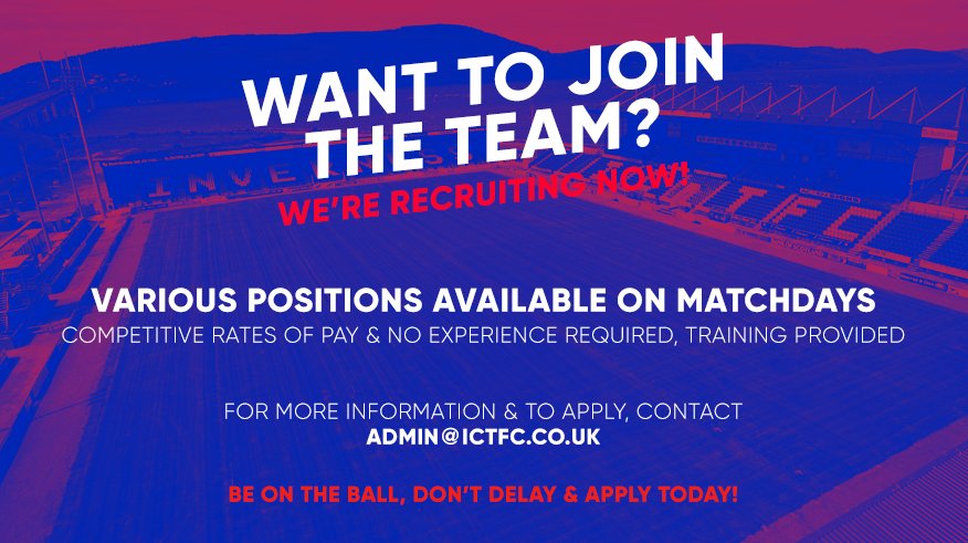 ICTFC's tweet photo. #ICTFC are recruiting for matchday personnel! 
#JoinTheTeam https://t.co/12NUhqnkpf