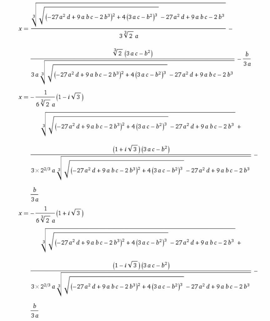 3次方程式と4次方程式の解の公式 3次方程式の解の公式は「カルダノの公式」 4次方程式の解の公式は「フェラーリの公式」とも呼ばれる  よりエグい方が4次方程式