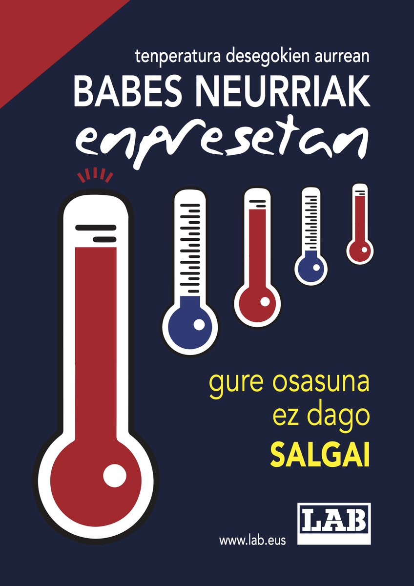 LAB_INDUSTRIA's tweet photo. Tenperatura altuen☀️ aurrean, babes neurriak eskatu lantokietan!
Ez da txantxa, 2017an gutxienez 3 lagun hil ziren Euskal Herrian bapateko bero kolpeagatik. https://t.co/sJfmXP5pJO