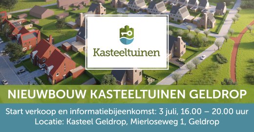 Stelt u zich eens voor …..uw toekomstige woning in de achtertuin van kasteel Geldrop. Dat is pas vorstelijk wonen! Project Kasteeltuinen omvat 46 koopwoningen. Meer informatie vindt u op lnkd.in/g4cyjRP