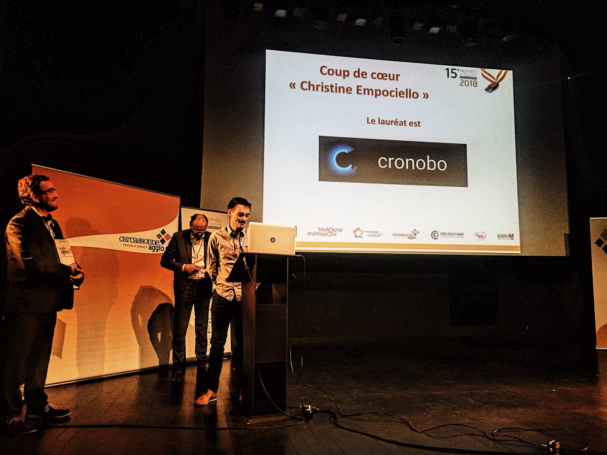 Et le prix coup de cœur 🏆♥️ de la 15 ème édition des trophées de l’économie numérique revient à .....

🎊 <a href="/cronobo/">cronoboHQ</a> une Start-up innovante qui promet un très bel avenir dans l’univers cinématographique 🎥! #TEN2018

cronobo.com