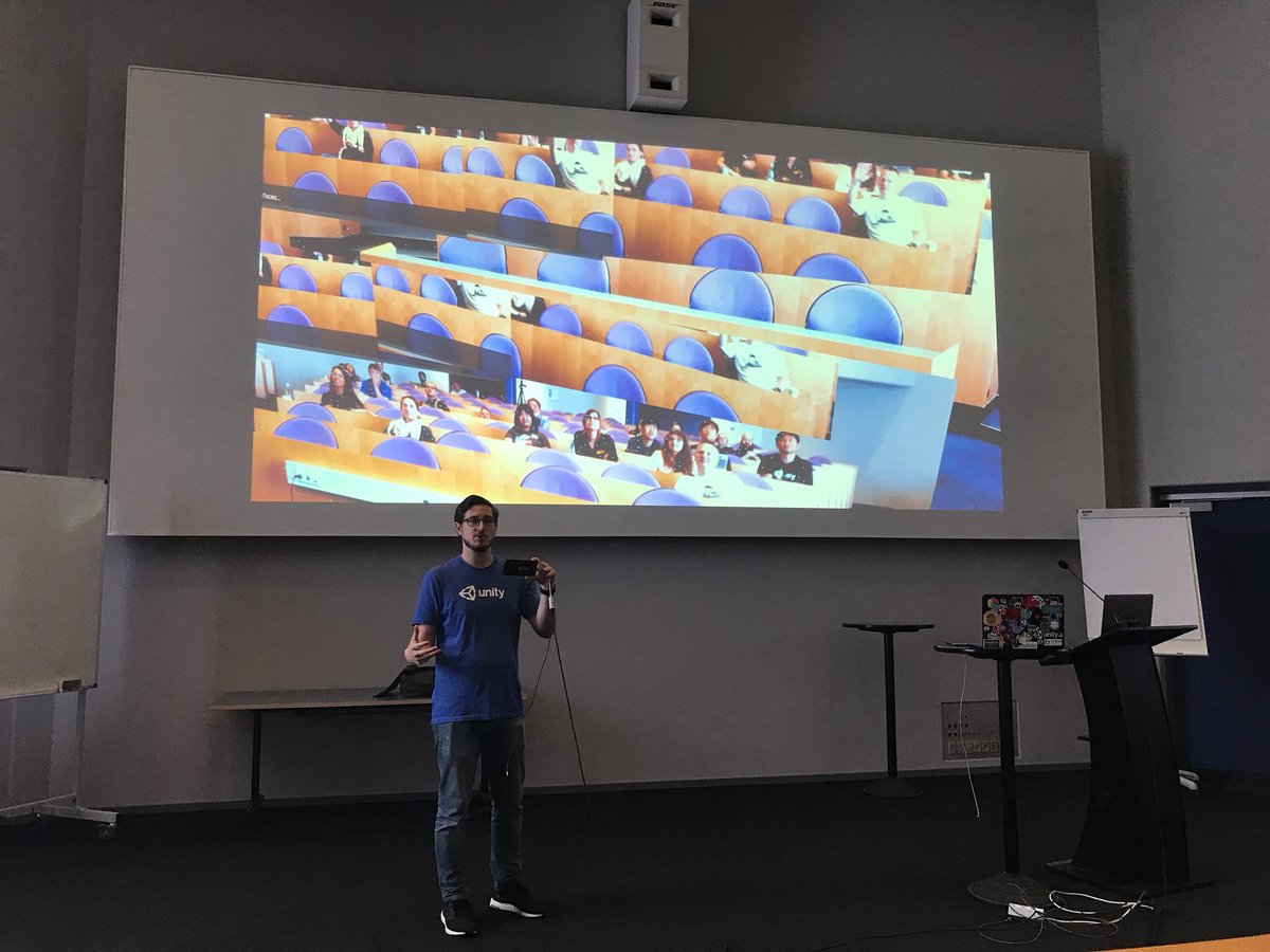 ollyhell's tweet image. Made it into @DanMillerDev’s augmented reality via real @unity3d life. Very cool talk at #UnityHackWeek