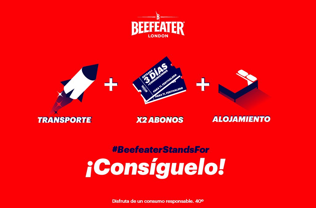 Nos quedan dos abonos dobles para los mejores festivales del verano ¡y le vamos a sumar desplazamiento, hotel y copas! No está mal, ¿no? ¡Haz RT y te avisaremos para que puedan ser tuyos! #BeefeaterStandsFor