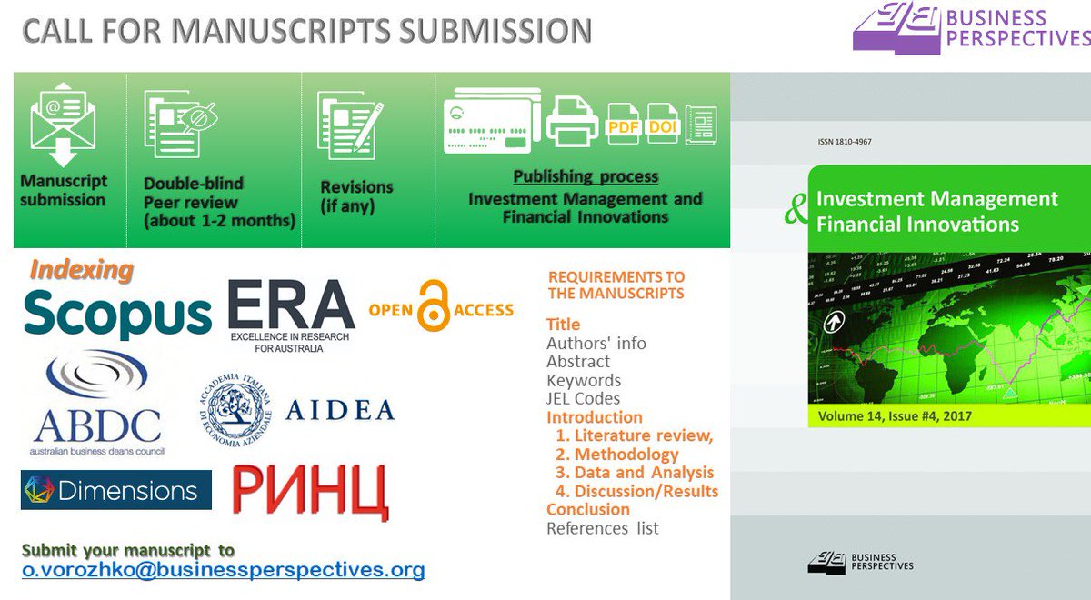 Olga_Vorozhko's tweet photo. “Investment Management and Financial Innovations” #IMFI journal invites authors to submit a manuscript to o.vorozhko@businessperspectives.org. More information about the journal is here https://t.co/AY80Rwi4Rx https://t.co/rY0Zlu27u2