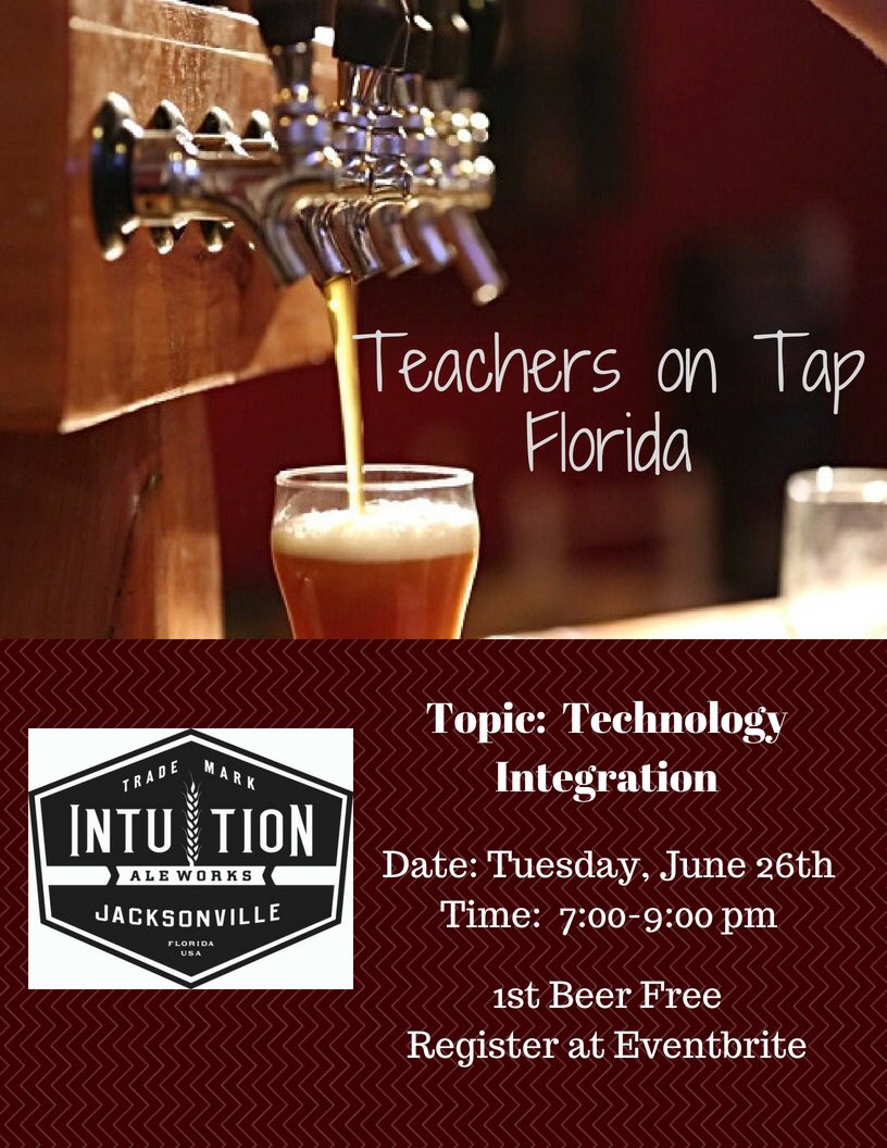 edcampjax's tweet photo. Who is going to be the lucky person to grab the last available spot for tonight’s Teachers on Tap at @IntuitionAle?  https://t.co/k3ArNLQyo8 https://t.co/StXYDRE97t