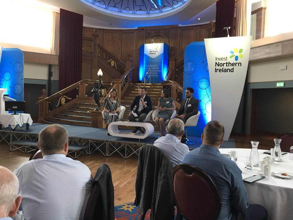 InvestNI's tweet photo. Dan Brooks, Marien Emerson &amp; Lampros Litos, Knowledge Transfer Managers @KTNUK discuss how NI #Manufacturing firms can get innovative support from @KTNUK https://t.co/6S077yrSDW