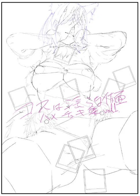 ハメチェキ集表紙ラフ🤗
#同人版_コスは淫らな仮面_進捗 