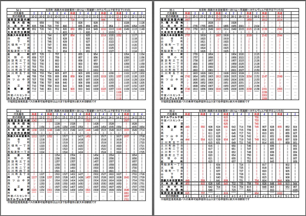 西鉄を語る会 #西かた22nd物販告知 西鉄バス大牟田の自作時刻表を平日