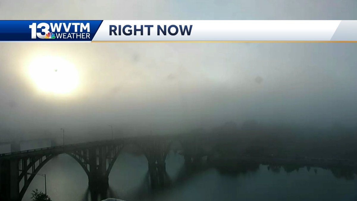 StephWVTM13's tweet photo. The fog is thick this morning in NE Alabama.  This is a look at the Coosa River in Gadsden. @WVTM13 https://t.co/QnzEZf36Vl
