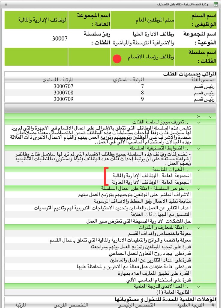 تصنيف الوظائف في الخدمة المدنية