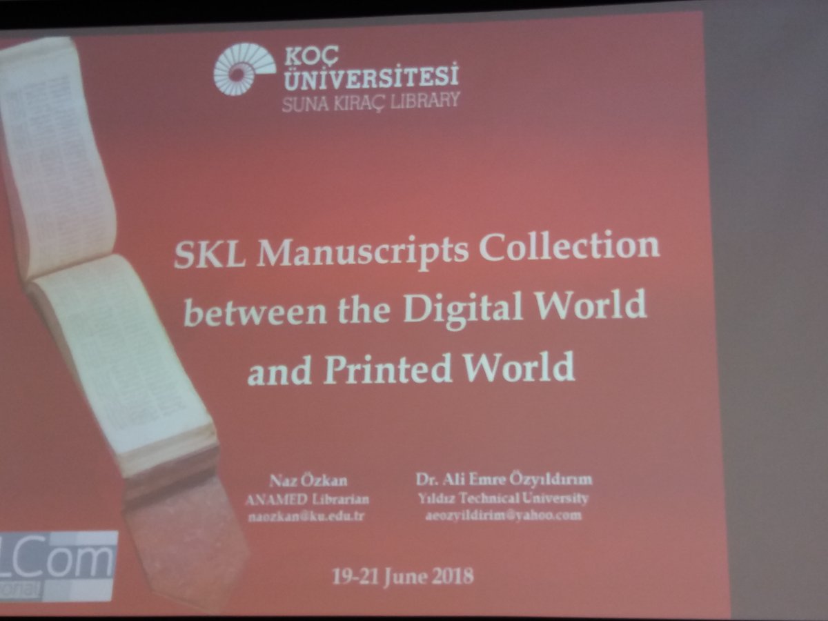 anamed_ku's tweet photo. Middle East Librarians Committee #MELCom2018 was held last week at the Library and Information Centre of the Hungarian Academy of Sciences in Budapest. ANAMED Branch Librarian Naz Özkan presented the manuscript collection of @SunaKiracLib at the event. https://t.co/wZrGQJ39Xq