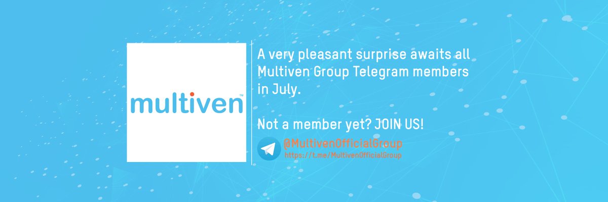 MultivenGroup's tweet photo. A very pleasant surprise awaits all @MultivenGroup Telegram members in July 2018.
Not a member yet? Join now at https://t.co/BLNx97oVX1
#ICO #MOM #Multicoins @LouisSerge https://t.co/TZMLPaiUpe