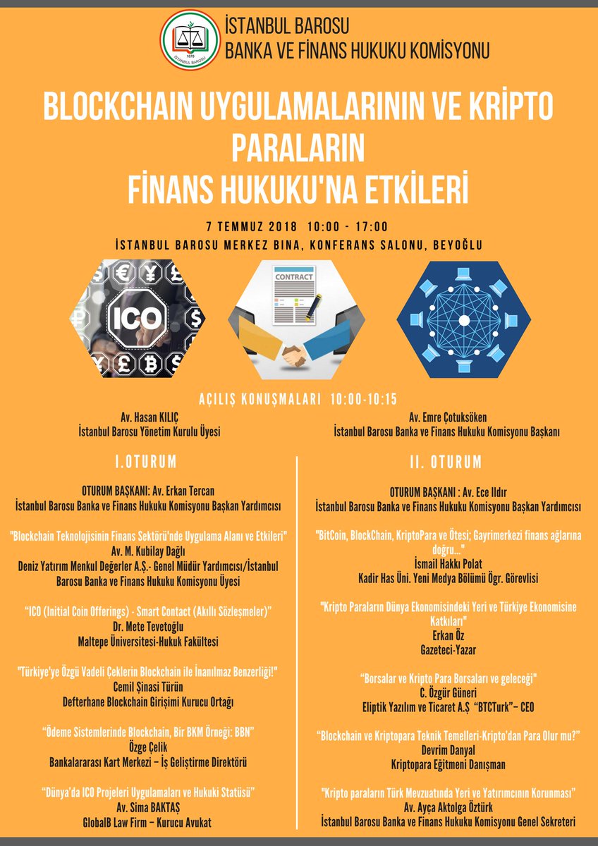 EceILDIR's tweet image. &quot;Blockchain ve Kripto Paraların Finans Hukuku&apos;na Etkileri&quot; Panelimize ilgilenen tüm sektör temsilcileri, teknoloji firmaları, girişimciler ve değerli meslektaşlarımızı bekliyoruz. 
Katılım ücretsizdir.  #smartcontracts #blockchain #ICO #cyrptocurrency #dağıtıkdefter #kriptopara
