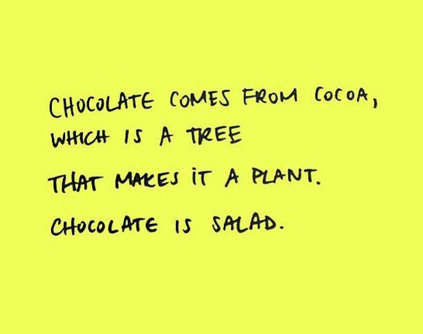 dwarfstarsco's tweet photo. Do your body a solid today. Eat some chocolate, I mean salad.
______________________________
#dwarfstars #dwarfstarschocolates #vegan #nutfree #dairyfree #peanutfree #vegandesserts #veganchocolate #allergyfriendly #fibre #treats #glutenfree #glutenfreetr… https://t.co/kYNgXQlgxF https://t.co/s0d359mk4i