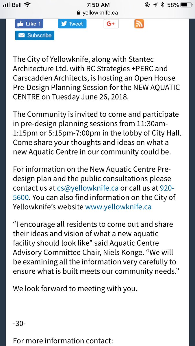 #Yellowknife there is an aquatic consultation open house happening today! Check it out! Have your say #youraquaticcentre #yzf