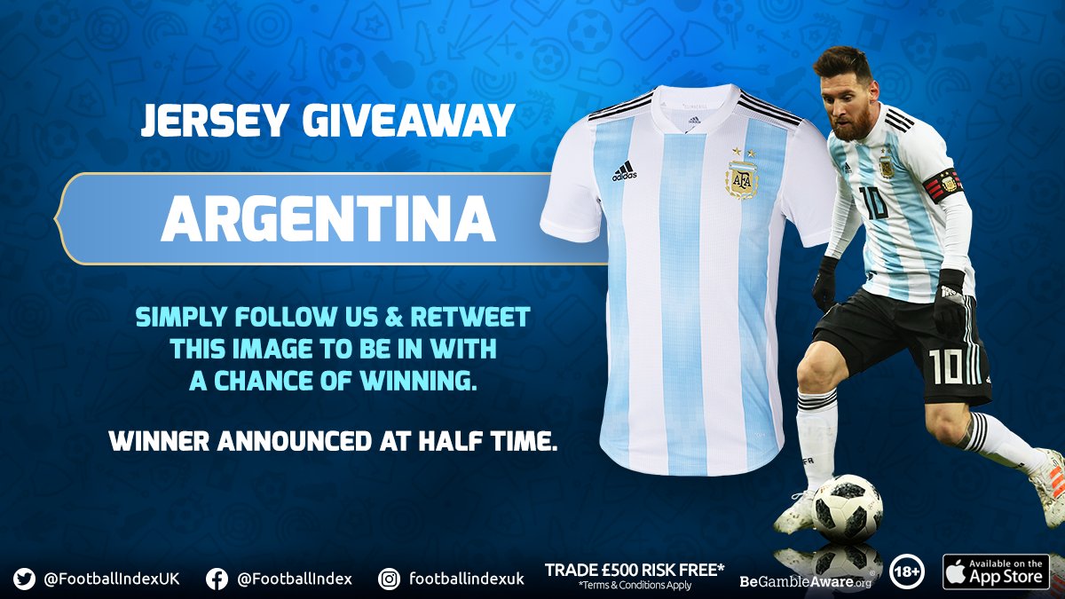 FootballIndex's tweet image. 🚨 COMPETITION TIME 🚨  

Simply RT and follow @FootballIndexUK to be in with the chance of winning an #Argentina jersey 🇦🇷

One winner will be drawn at half-time 🙌

(T&amp;amp;C's apply bit.ly/2Kj2vNd)

#FootballINDEX #ARG #NGA #WorldCup #NGAARG #Giveaway