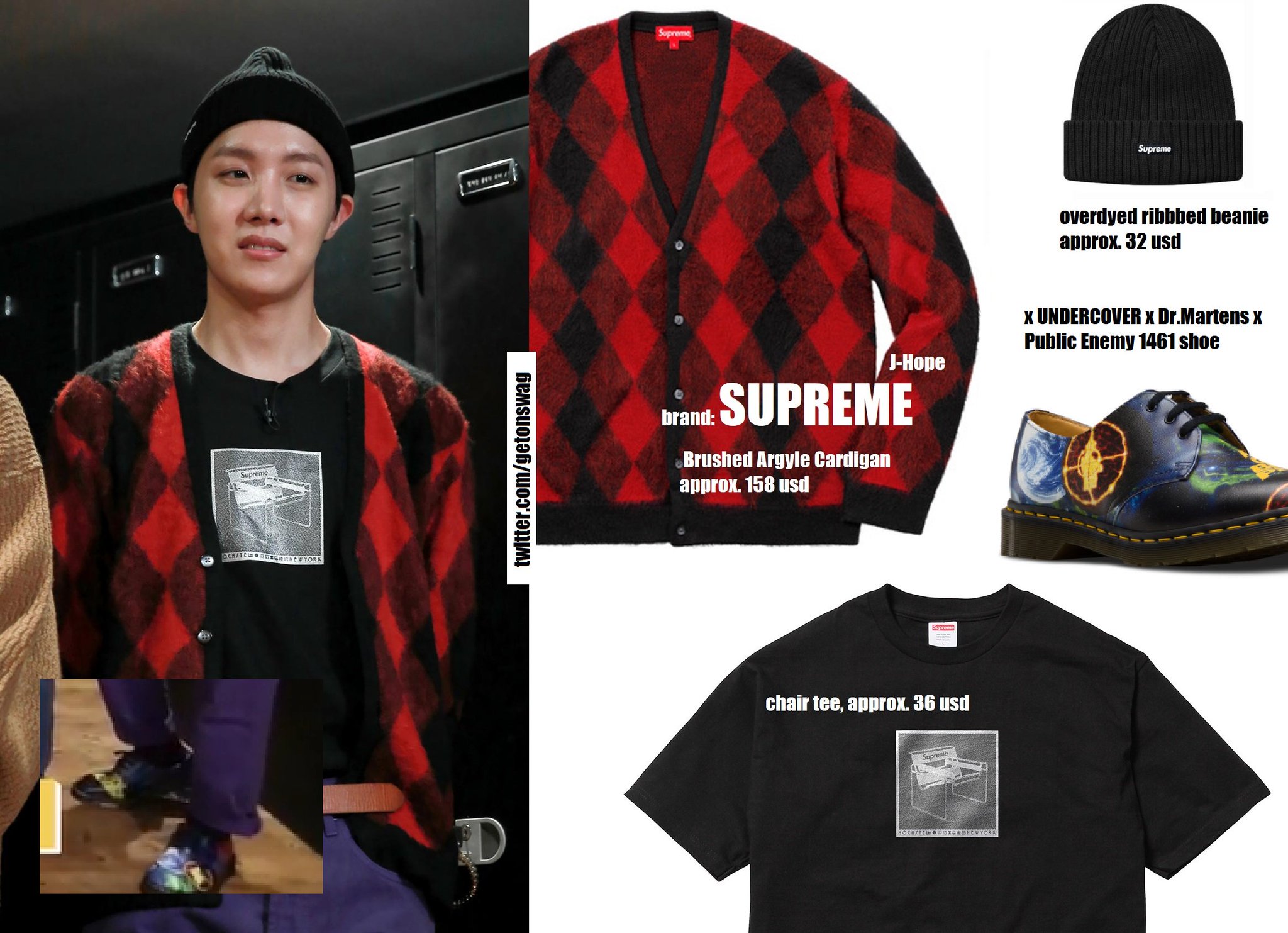 supreme brushed argyle cardigan