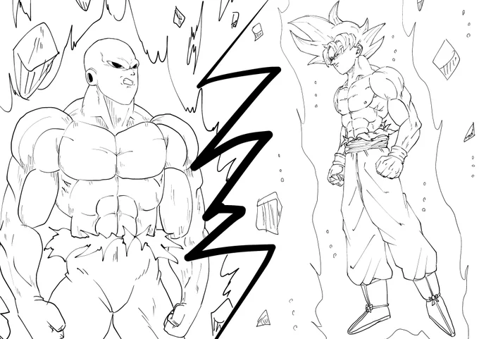 暇なので身勝手悟空vsジレン描いてます('・ω・`)
下書きだけども…。|д゜) 