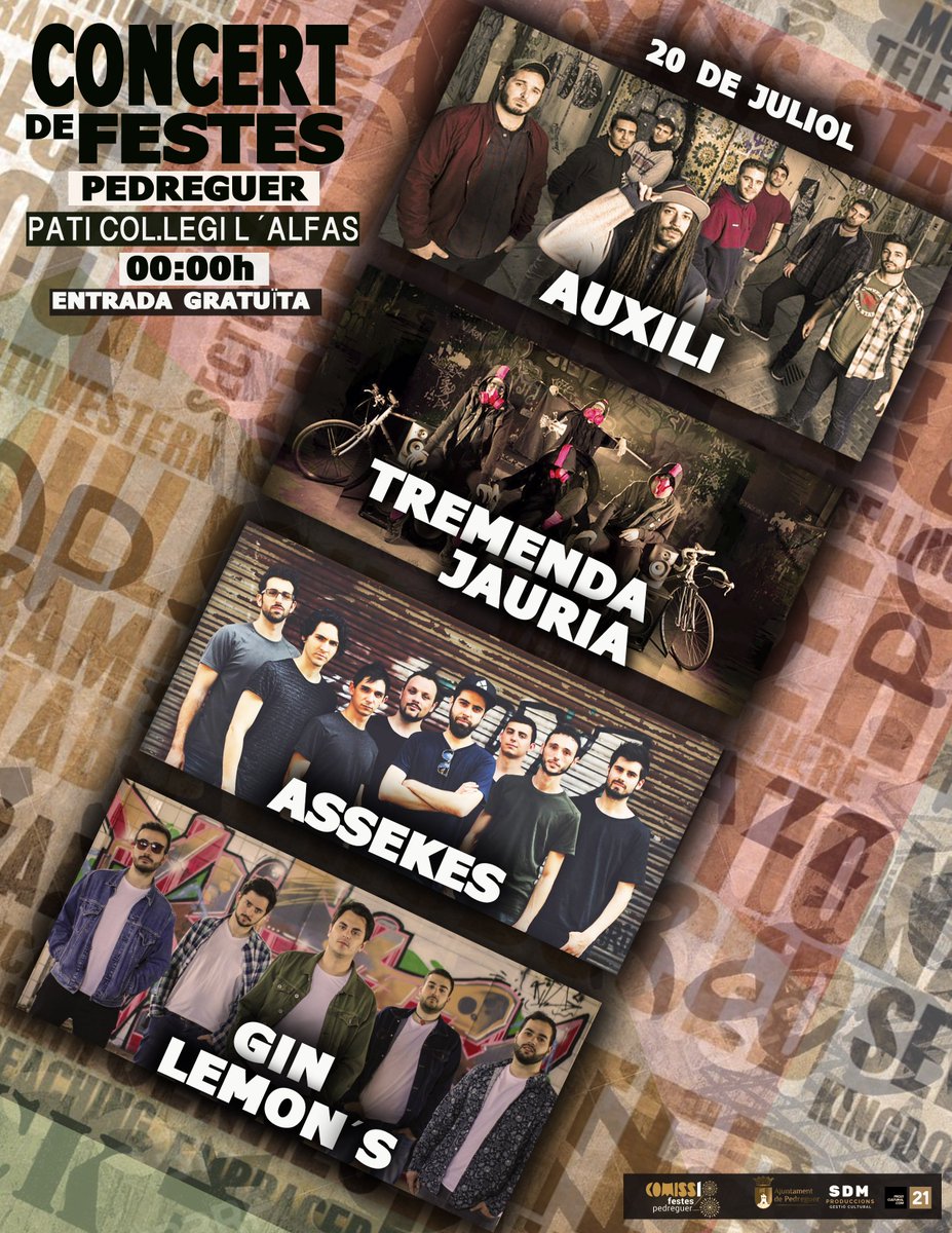 I què n'opineu del Concert de Festes de Pedreguer? 🎉🎇

💥 <a href="/Auxili_Band/">AUXILI</a>
💥 <a href="/tremendajauria/">Tremenda Jauría</a> Jauría
💥 <a href="/Assekes/">Assekes</a>
💥 <a href="/GinLemons/">Gin Lemon'S</a>

📍 Pati del Col·legi L'Alfàs, Pedreguer
📆 20 de juliol
🕛 00:00 hores
🆓 Entrada lliure

 <a href="/AjuntPedreguer/">Ajuntament Pedreguer</a>   @Sdmproduccio