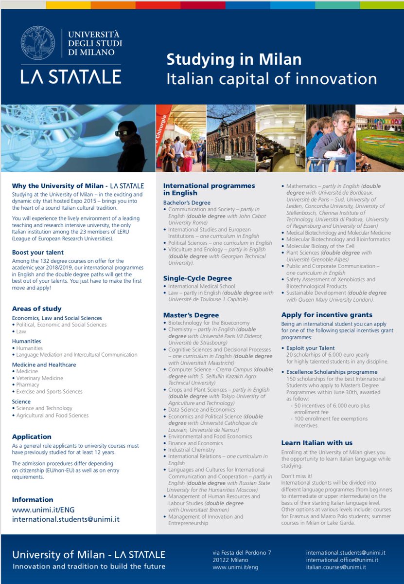 ItalyinJeddah's tweet image. #StudyinItaly #StudyinMilan check all the opportunities and scholarships (if you apply before June 30th) for international students @LaStatale 👇🏻👩🏽‍🎓👨‍🎓#BoostyourtalentinItaly 🇮🇹
