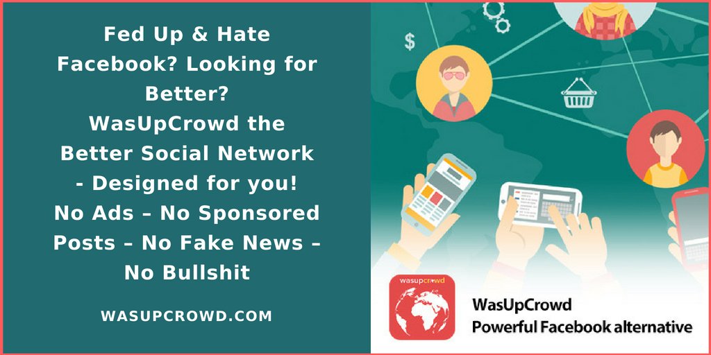 WasUpCrowd's tweet image. So what can you do on WasUpCrowd? Everything that FB offers, but much better and more features! #HateFacebook #Quitefacebook #LeaveFacebook #BadFacebook #facebookdown #FacebookWrostFuture