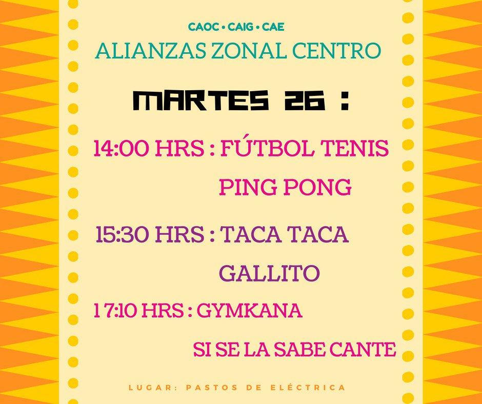 CaigUsach's tweet photo. Les recordamos las actividades de hoy a realizarse en las alianzas del zonal centro https://t.co/5tunsc18Ms