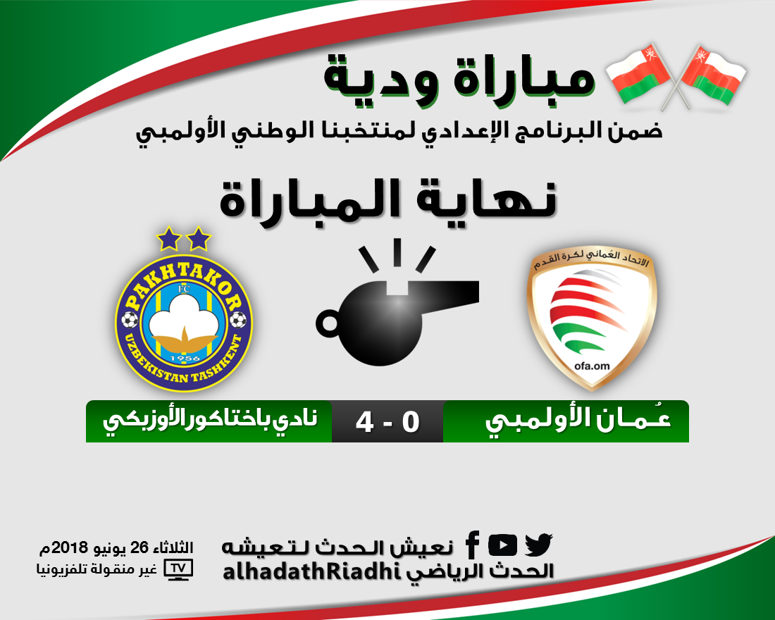 Uzivatel الحدث الرياضي Na Twitteru ضمن معسكره الإعدادي في تركيا منتخبنا الوطني الأولمبي يخسر من نادي باختاكور الأوزبكي بنتيجة 4 0 في مباراة ودية عمان Https T Co Lvl1uf6snv