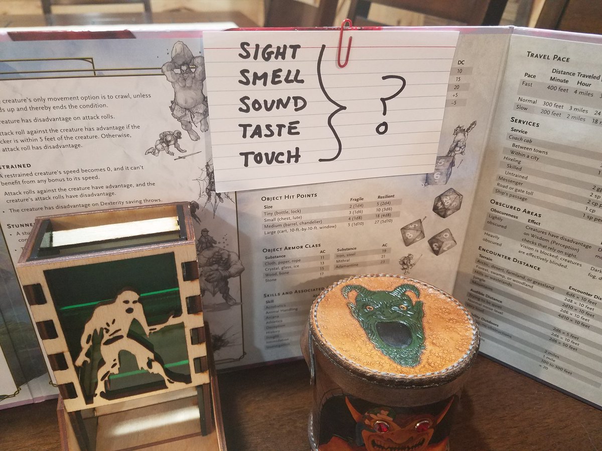 Grand_DM's tweet image. #dnd tip: DMs, when describing the scene a 3x5 card to remind yourself of all the senses is helpful.