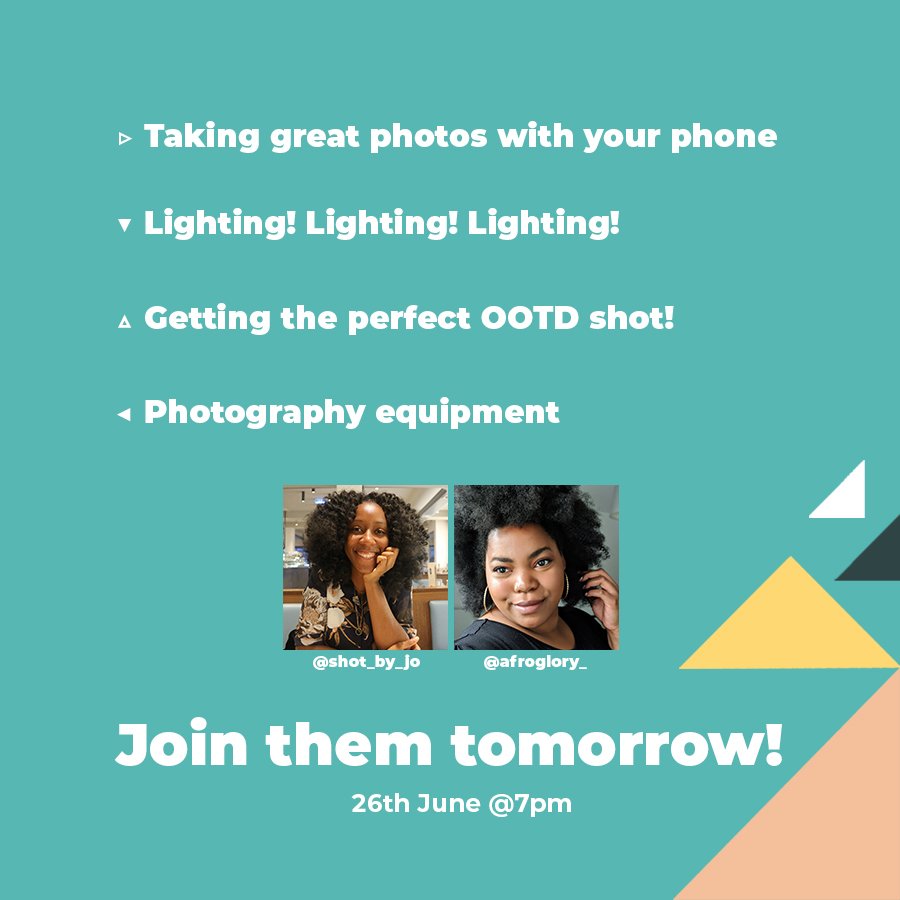 AfroGlory_'s tweet photo. Are you free tonight @ 7pm? I'm going live with the super talented photographer @Jo_Tweetz join us on @BB_Bloggers account to learn more about #bloggerphotography, #ootd shots, #lighting & more 😍🥰 see you there? https://t.co/18I77W0eKJ