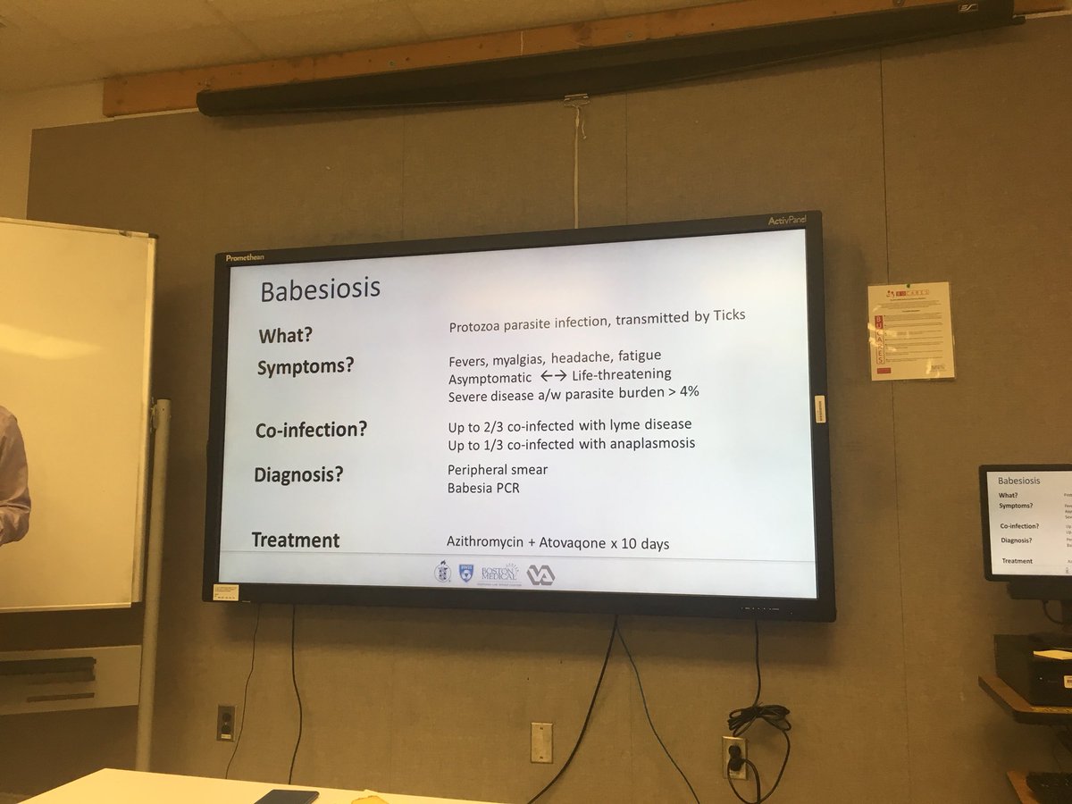 BostonChiefs's tweet photo. CMR Papa Jon Li taking us through a very interesting case of fever that turned out to be babesiosis in February @BIDMC_IM #morningreport #meded #imconf https://t.co/j7qRS378wU