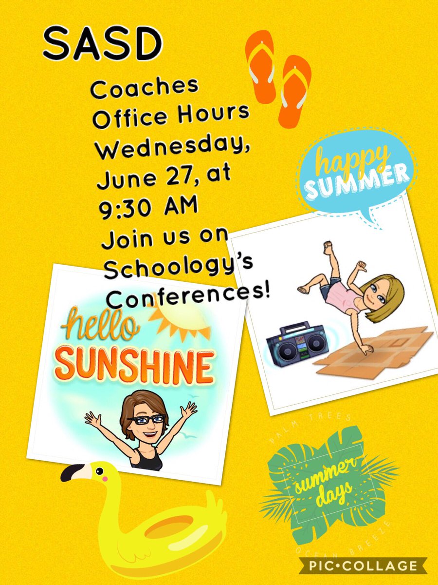 Hey SASD teachers, your coaches will be available to chat tomorrow morning about learning progressions and other hot topics.  Log onto tidbits and conversations group on Schoology!  See you then! #sasdlearns