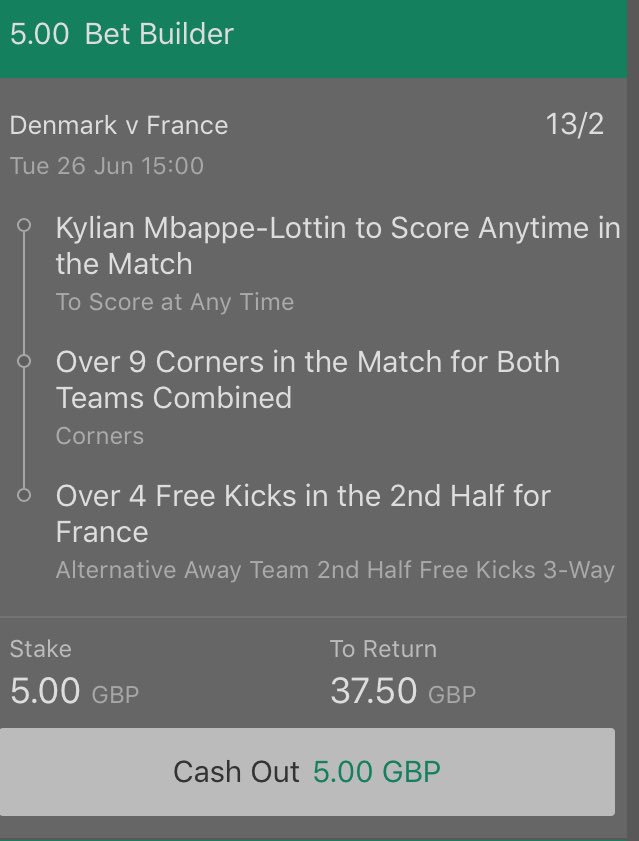 TipsSquid's tweet image. 13/2 Bet Builder for #DENFRA #WorldCup2018