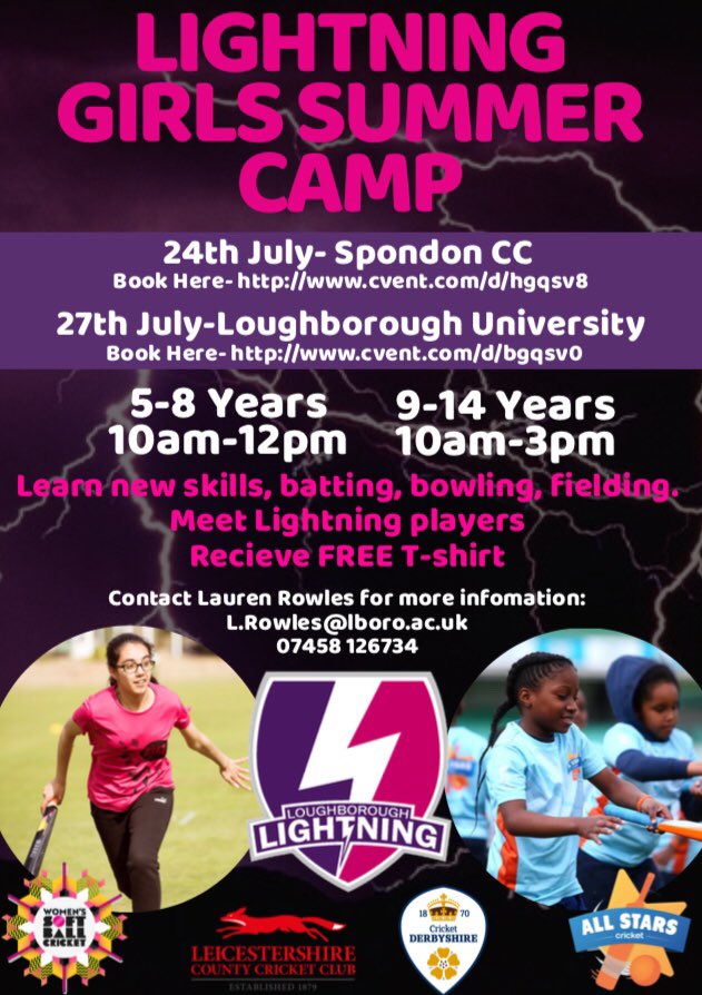 EastMidsWCL's tweet photo. Have you registered your children yet?
24th July- Spondon CC
https://t.co/JcZCm2fFqa
27th July- Loughborough University
https://t.co/WnKjI6ecPi
#Expectfun #Thumbsup #Cricket #GirlsCricket #SoftBallCricket #FitnessFun #Fitness #Summer #SummerHolidays #AllStarsCricket https://t.co/U1XWZWb4Wp