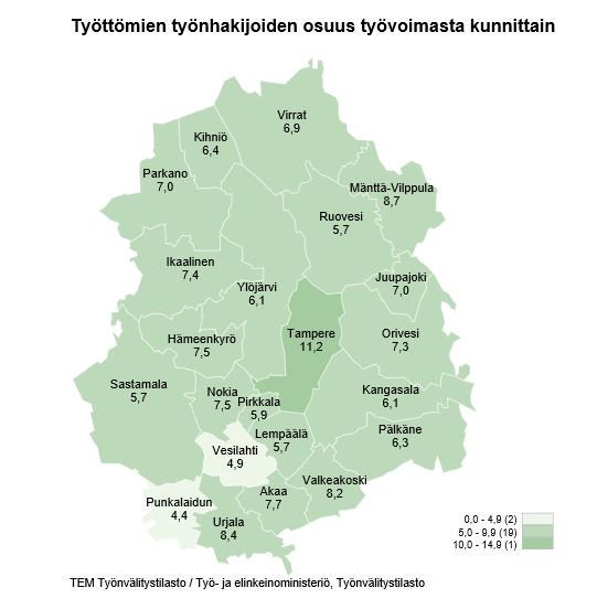 HannuHynonen's tweet photo. Pirkanmaan työttömyyden lasku valtakunnan kärkitasoa. Työttömyysaste toukokuussa 8,8 %. Kunnista kuudessa oli alle 6 % työttömyysaste.

Kokeilukunnista #Vesilahti ja #Punkalaidun alle 5%. #työllisyyskokeilu #Pirkanmaa #työttömyys https://t.co/doXvHMj0Q1