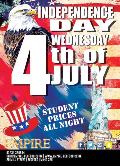 ⚠️⚠️STUDENT NIGHT⚠️⚠️

Wednesday the 4th of July. 

🇺🇸🇺🇸Independence Day - Student Night 🇺🇸🇺🇸

Student Night <a href="/Empire/">EMPIRE</a>-Bedford is back‼️

✅ Doors open 11:00pm
⚠️Last entry 1:30am
✔️Student Drink Prices All Night Long